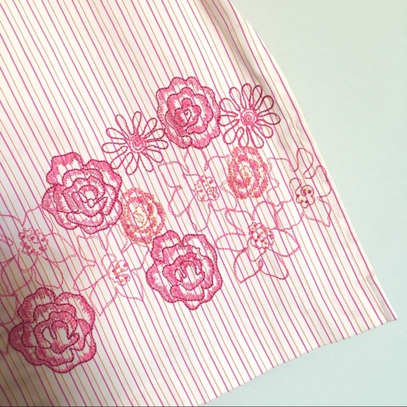 EXPRESS FLORAL Embroidered Striped Strapless DRESS - Picture 5 of 8